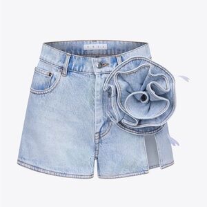 AREA Blue Jean Shorts with Floral Accent